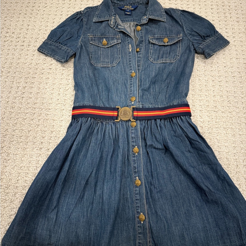 Polo by Ralph Lauren Blue Denim Dress with Striped Belt